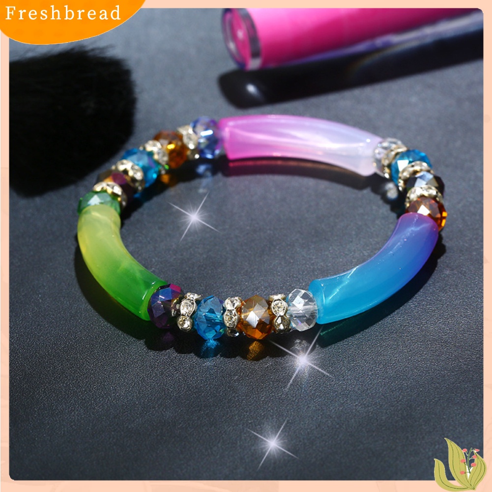 &lt; Freshbread &gt; Berlian Imitasi Warna-Warni Hias Gradien Warna Gelang Bangles Wanita Perhiasan Pesta