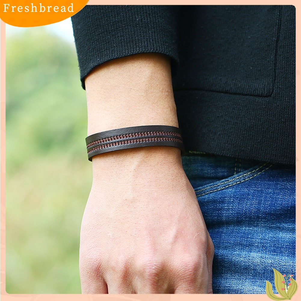 &lt; Freshbread &gt; Vintage Pria Wanita Bordir Faux Kulit Gelang Pergelangan Tangan Bangle Perhiasan Hadiah