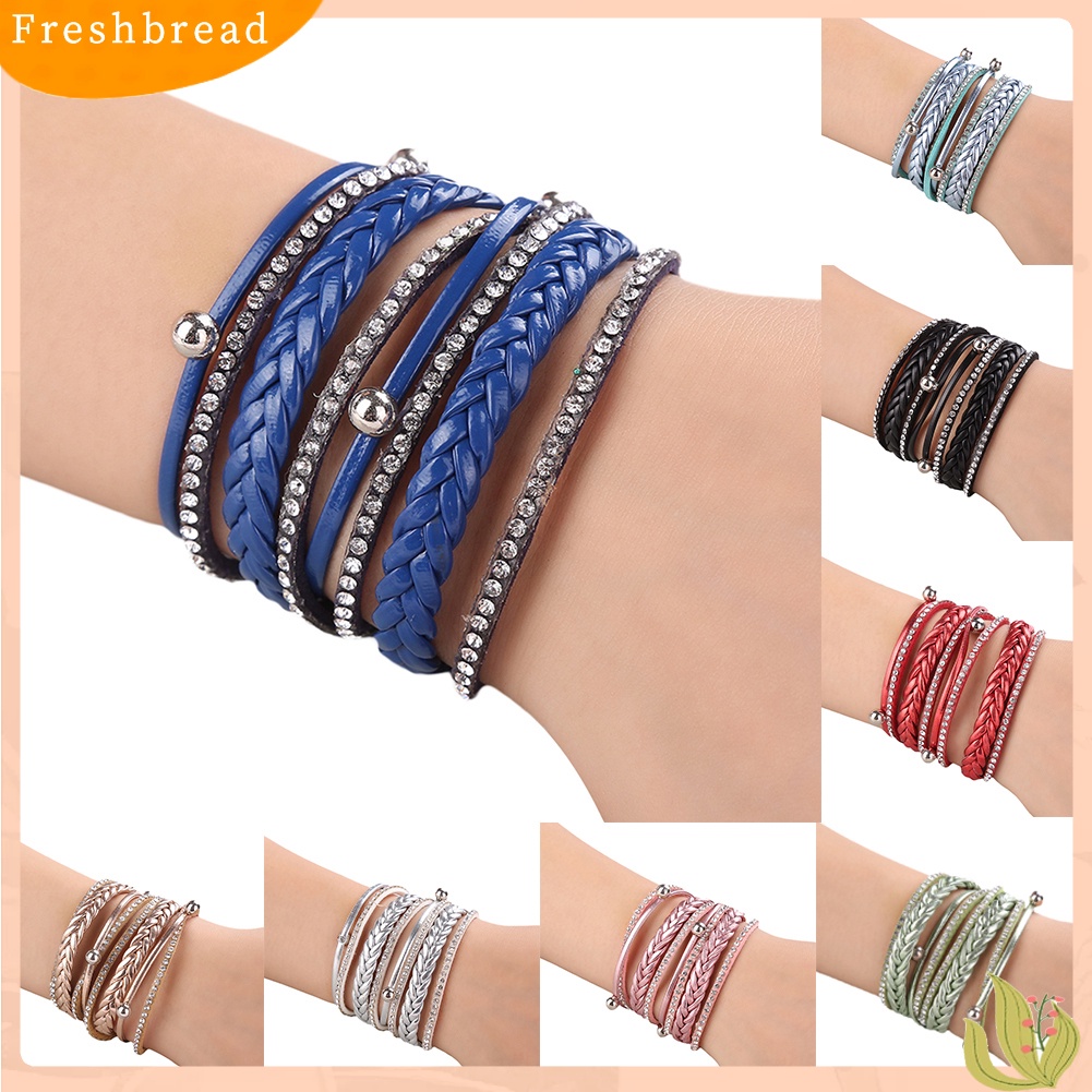 &lt; Freshbread &gt; Multi Layers Braided Shiny Rhinestones Bead Women Gelang Gelang Perhiasan