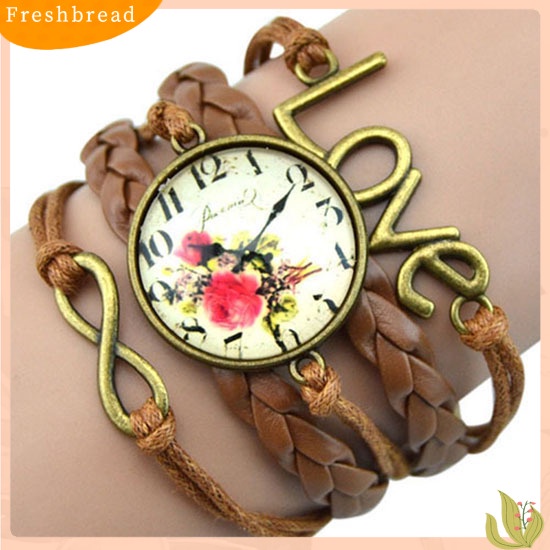 &lt; Freshbread &gt; Infinity Pesona Cinta 8-bentuk Menenun Kulit PU Faux Wrist Watch Bangle Bracelet