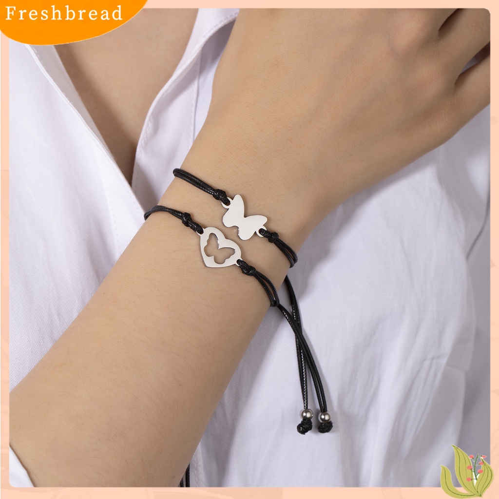 &lt; Freshbread &gt; 2Pcs/Set Gelang Persahabatan Tali Anyaman Yang Dapat Disesuaikan Kasual Geometris Semua Pertandingan Dekorasi Hadiah Teman Terbaik Fashion Hati Kupu-Kupu Sisters Card Bracelets