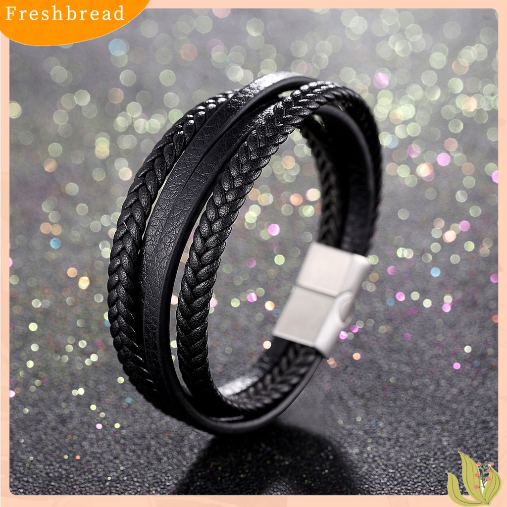 &lt; Freshbread &gt; Pria Gelang Vintage ic Gesper Anyaman Buatan Tangan Geometris Hias Hadiah Multilayer Bungkus Perhiasan Bangle Pria Kulit Imitasi Untuk Kehidupan Sehari-Hari