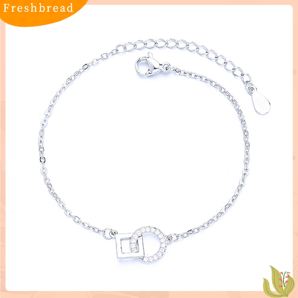 &lt; Freshbread &gt; Wanita Gelang Adjustable Berlian Imitasi Mengkilap Hias Kepribadian All-match Dekorasi Geometris Persegi Cincin Interlock Rantai Gelang Tangan Perhiasan Untuk Pacaran