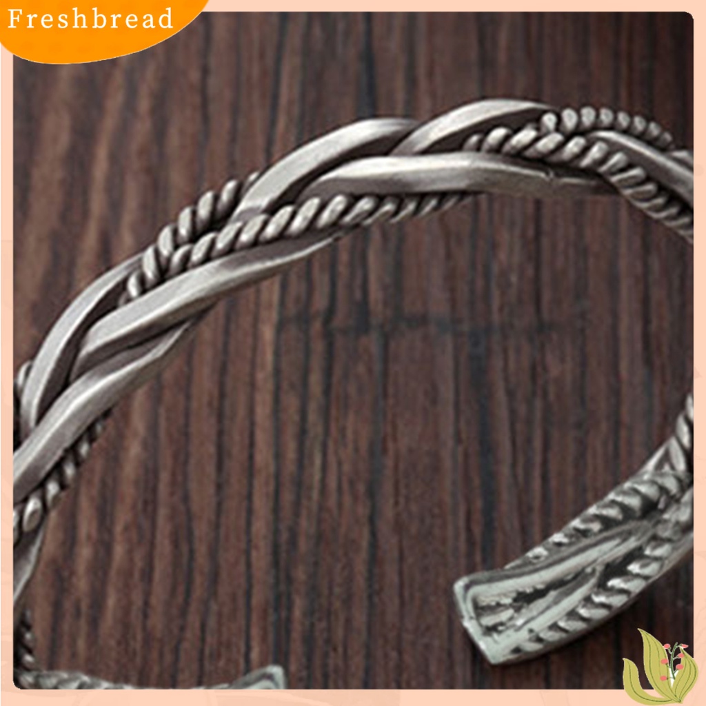 &lt; Freshbread &gt; Pria Gelang Warna Solid Vintage Stainless Anti-Cacat Mudah Cocok Dengan Pembukaan Dekoratif Memutar Kepala Naga Pria Bangles Male Jewelry