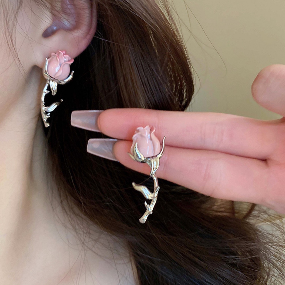 Deartiara Lembut Gradual Pink Rose Blossom Anting Fashion Romantis Anting Tanpa Lubang Telinga Rumbai Klip Tulang Telinga