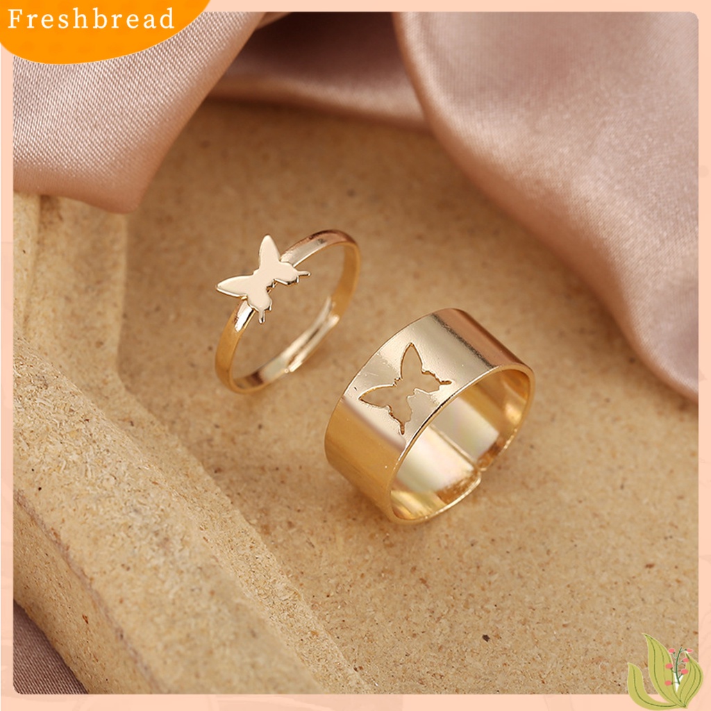 &lt; Freshbread &gt; 2Pcs/Set Butterfly Opening Alloy Lebar Tipis Berongga Cincin Pasangan Jari Cincin Untuk Anniversary