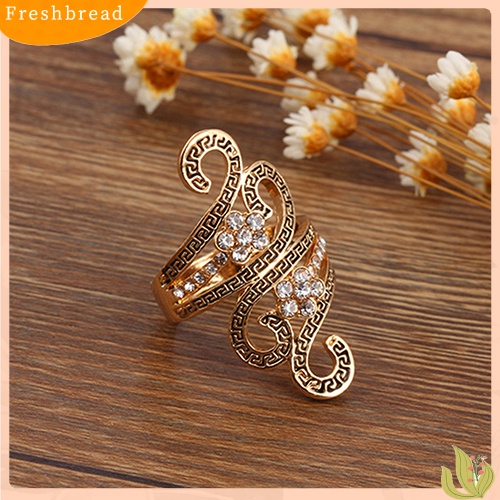 &lt; Freshbread &gt; Cincin Nada Emas Antik Wanita Berlian Imitasi Bertatahkan Cincin Perhiasan Pertunangan
