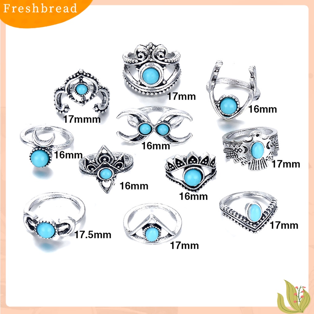 &lt; Freshbread &gt; 11 Pcs Berongga Bulu Stackable Knuckle Rings Gaya Etnik Bunga Permata Imitasi Jari Rings Perhiasan Aksesori