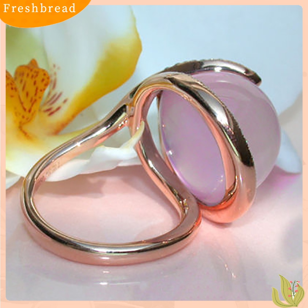 &lt; Freshbread &gt; Wanita Faux Moonstone Berlian Imitasi Bertatahkan Jari Cincin Hadiah Perhiasan Pesta Pernikahan