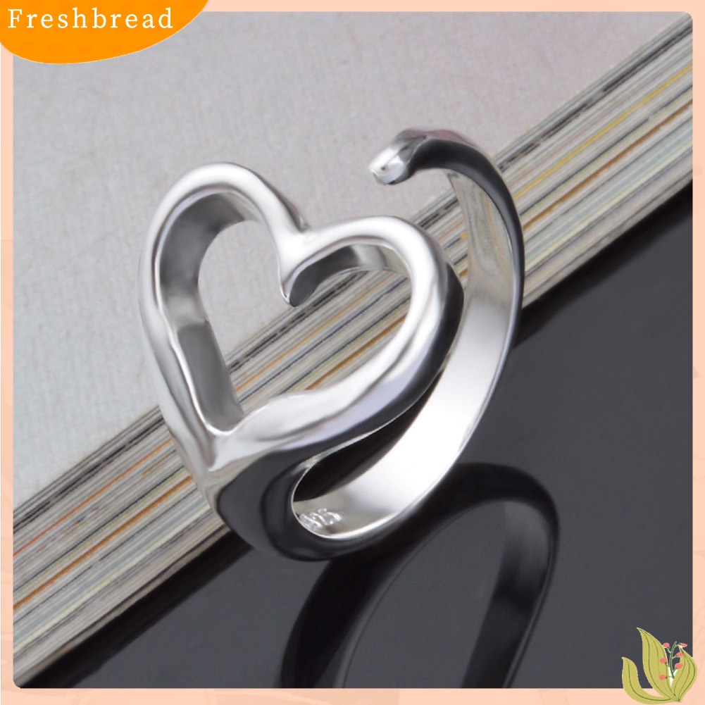 &lt; Freshbread &gt; Wanita Berongga Cinta Hati Terbuka Cincin Fashion Adjustable Perhiasan Pesta Berlapis Perak