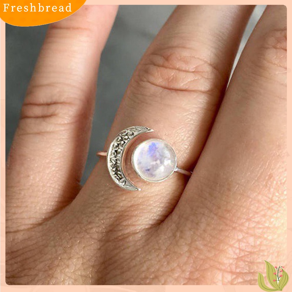 &lt; Freshbread &gt; Klasik Perak Disepuh Cincin Moonstone Matahari Dan Bulan Wanita Perhiasan Hadiah Ulang Tahun