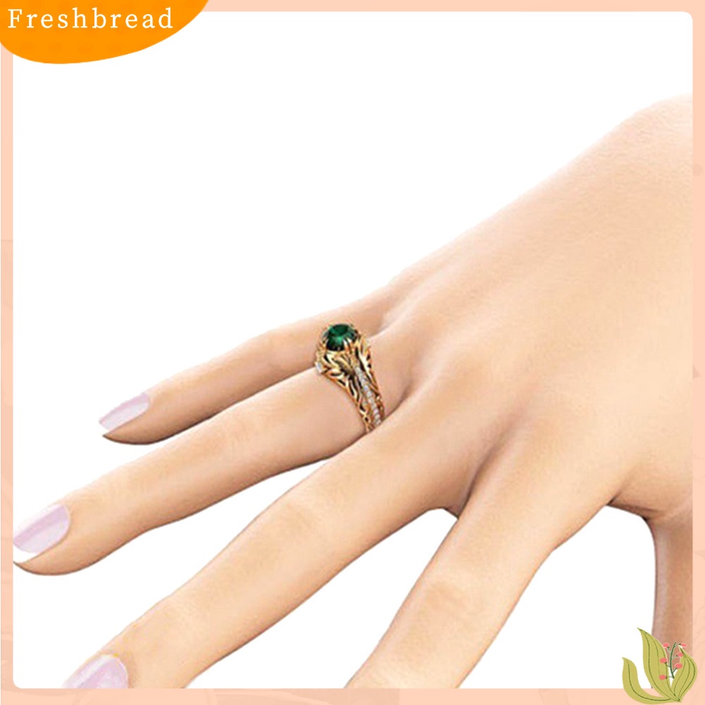 &lt; Freshbread &gt; Perhiasan Cincin Jari Hias Zamrud Oval Wanita Antik Berlapis Emas Hadiah Valentine