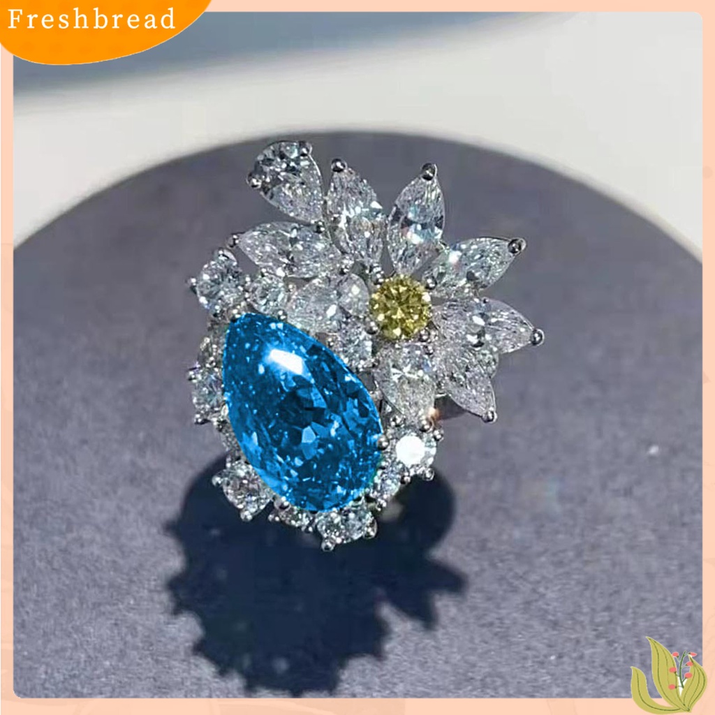 &lt; Freshbread &gt; Wanita Cincin Bunga Drop-shaped Faux Topaz Perhiasan Fashion Penampilan Adjustable Pembukaan Anting Cincin Jari Untuk Pernikahan