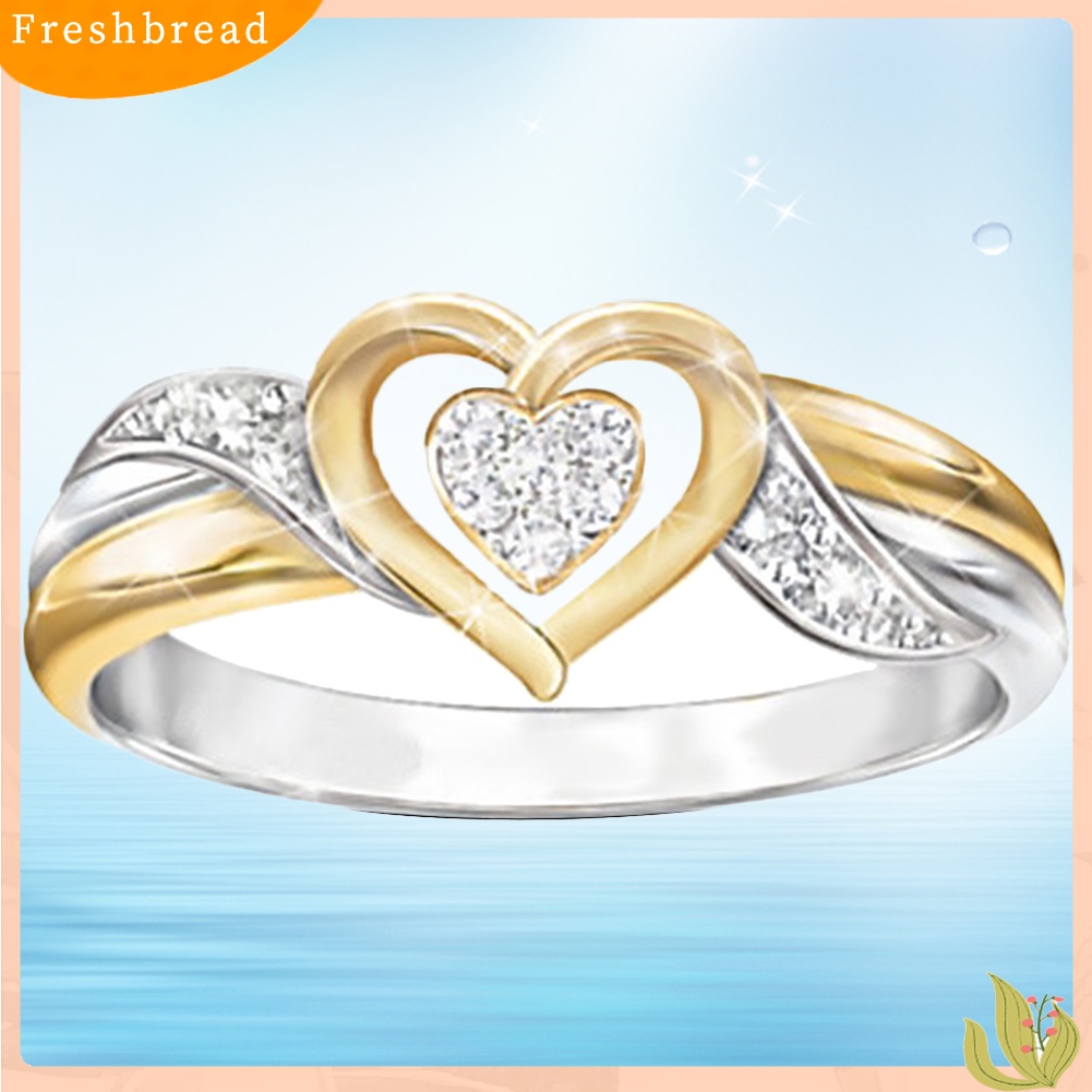 &lt; Freshbread &gt; Shiny Women Rhinestone Hollow Love Heart Finger Ring Perhiasan Pertunangan Pernikahan