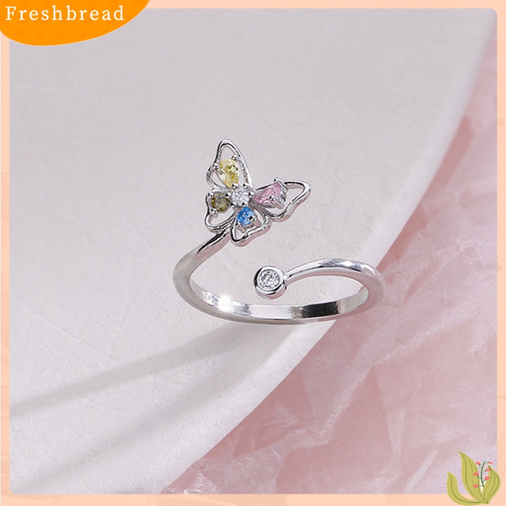 &lt; Freshbread &gt; Wanita Cincin Manis Warna-Warni Cubic Zirconia Open End Temperamen Bentuk Kupu-Kupu Hias Berlian Imitasi Jari Telunjuk Cincin Aksesoris Fashion