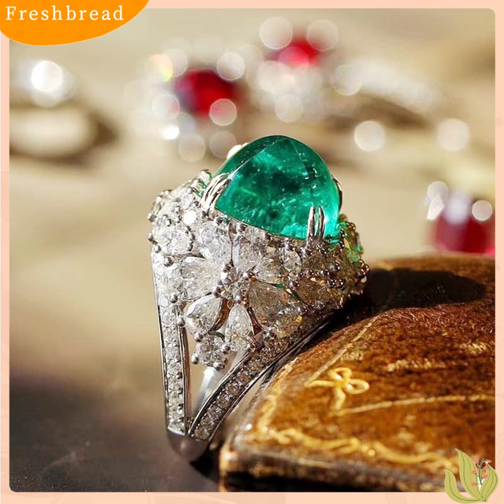 &lt; Freshbread &gt; Cincin Wanita Retro Hias Berlian Imitasi Persegi Hijau Finger Ring Untuk Anniversary