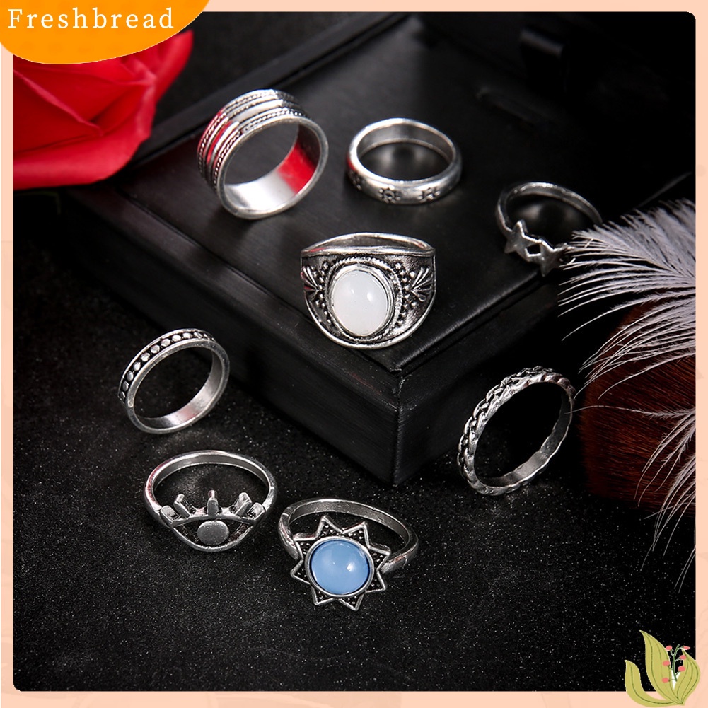 &lt; Freshbread &gt; 7Pcs/Set Bohemian Wanita Mata Bintang Faux Gemstone Kunckle Midi Jari Cincin Perhiasan