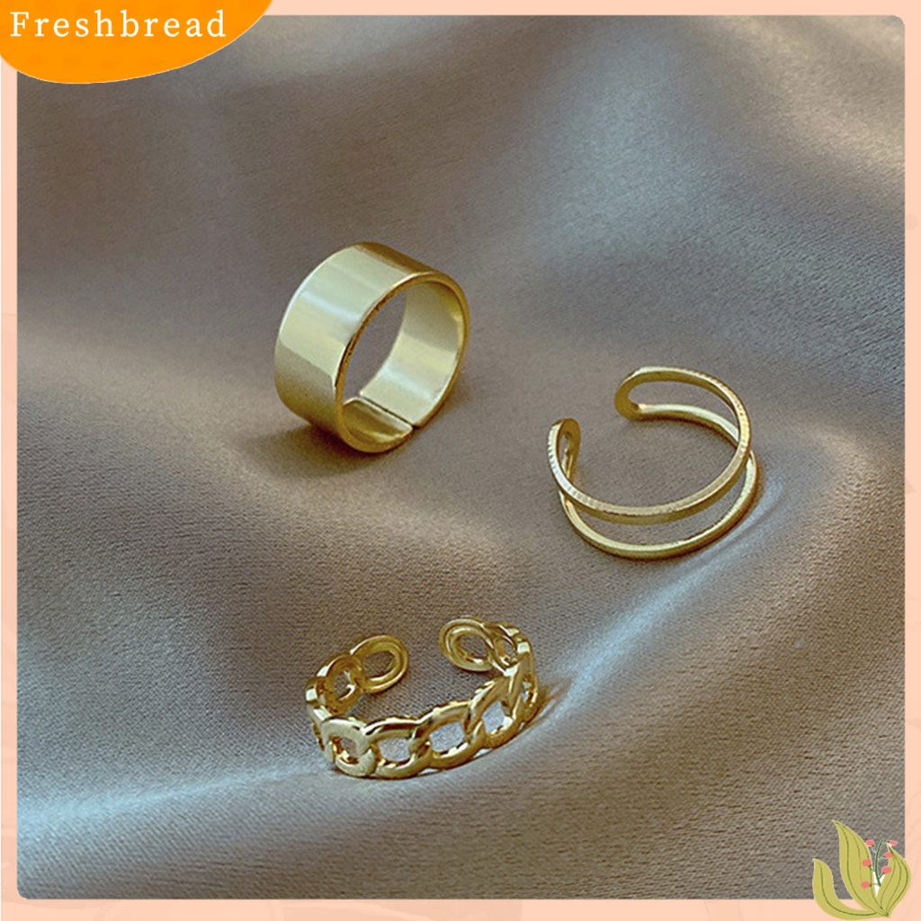 &lt; Freshbread &gt; 3Pcs/Set Cincin Terbuka Retro Adjustable Alloy Punk Hip Pop Finger Rings Kit Untuk Wanita