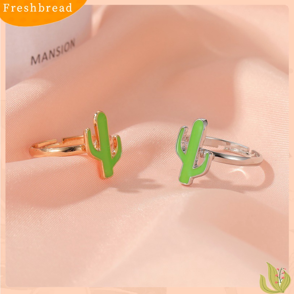 &lt; Freshbread &gt; Wanita Kaktus Cincin Kartun Bukaan Dapat Disesuaikan Permukaan Halus Disabit Jari Dekorasi Paduan Warna Yang Sesuai Dengan Buku Jari Cincin Wanita Perhiasan