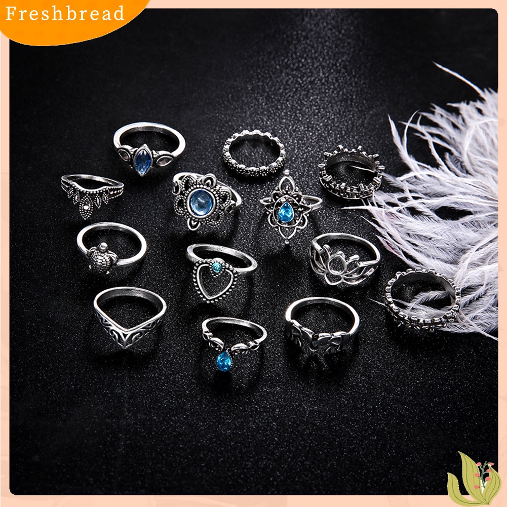 &lt; Freshbread &gt; 13Pcs Boho Berongga Susun Cincin Set Knuckle Midi Tip Jari Pesta Wanita Perhiasan