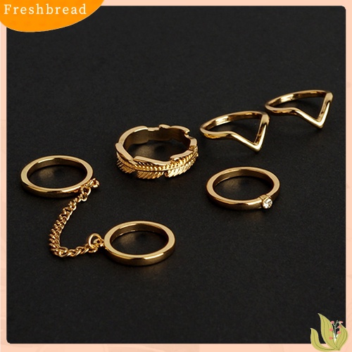 &lt; Freshbread &gt; 6Pcs Berlian Imitasi Perkotaan Diatas Buku Jari Susun Band Mid Rings Jewelry