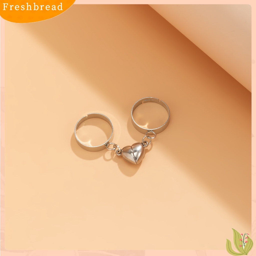 &lt; Freshbread &gt; 2Pcs/Set Pembukaan Cincin Pasangan Rantai Yang Dapat Disesuaikan Cincin Pasangan Hati Pesona Perhiasan