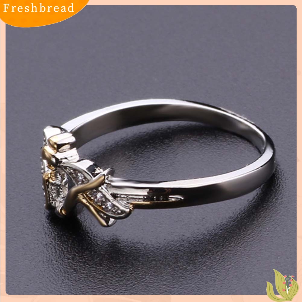 &lt; Freshbread &gt; Fashion Wanita Peri Bunga Berlian Imitasi Bertatahkan Dua Tone Jari Cincin Perhiasan Hadiah