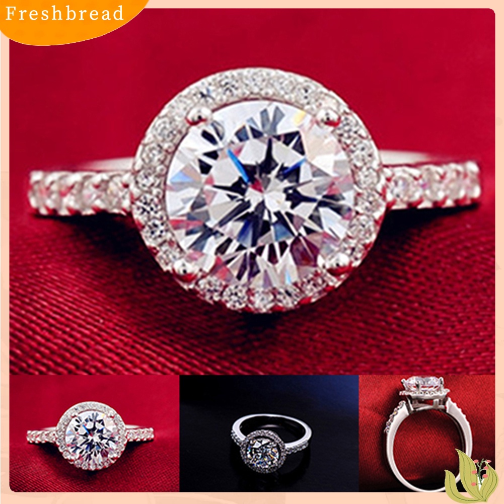 &lt; Freshbread &gt; Cincin Tunangan Kawin Sterling Silver Cubic Zirconia925 Ukuran 6-10