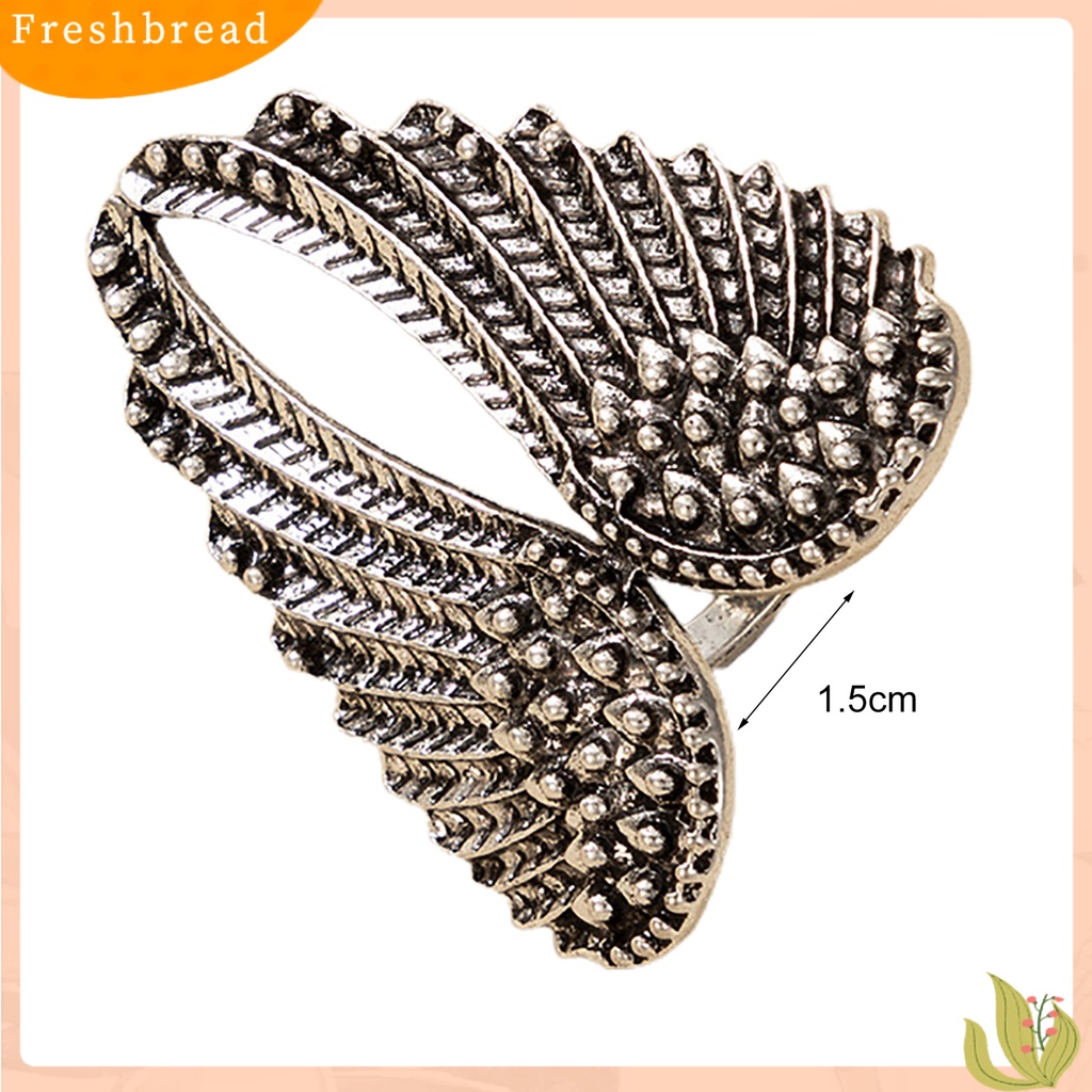 &lt; Freshbread &gt; Cincin Wanita Warna Silver Tahan Aus Cincin Logam Alloy Sayap Malaikat Untuk Pesta