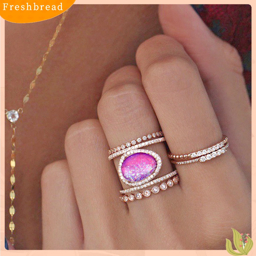 &lt; Freshbread &gt; Wanita Perhiasan Hadiah Oval Imitasi Moonstone Berlian Imitasi Dekorasi Shiny Wedding Ring