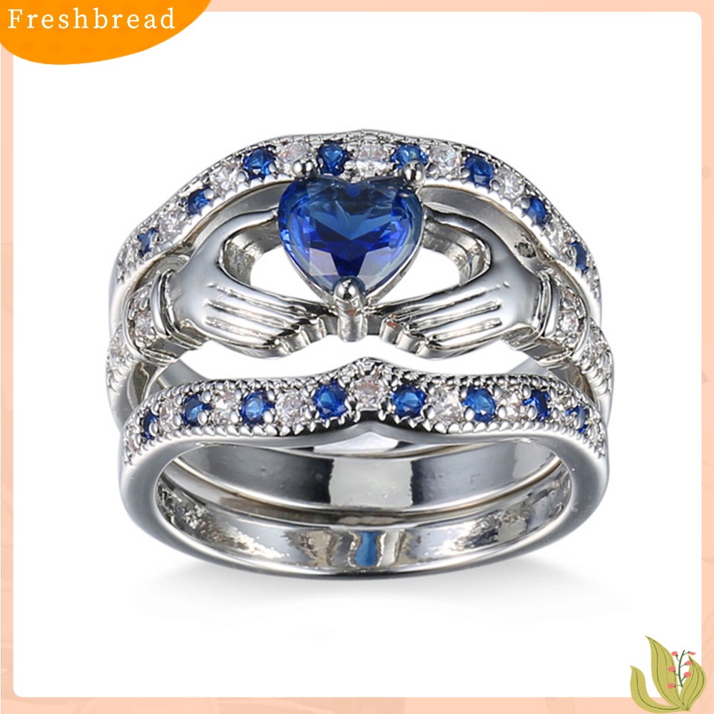 &lt; Freshbread &gt; 3Pcs/Set Wanita Hati Safir Imitasi Hias Susun Cincin Pernikahan Perhiasan Hadiah