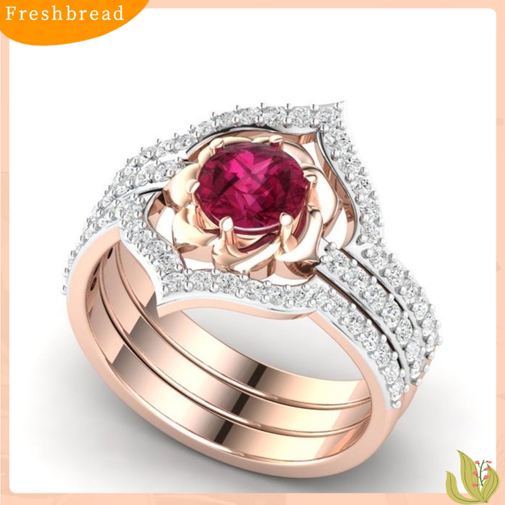 &lt; Freshbread &gt; 3Pcs Elegent Wanita Faux Ruby Berlian Imitasi Hias Jari Cincin Band Perhiasan Hadiah