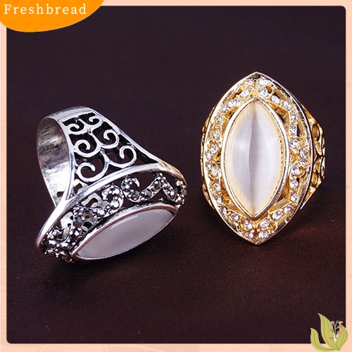 &lt; Freshbread &gt; Wanita Mewah Gaya Royal Berongga Besar Resin Opal Pesta Pernikahan Cincin Perhiasan