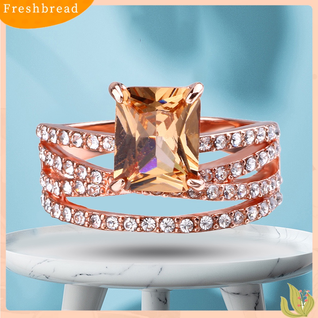 &lt; Freshbread &gt; Cincin Jari Electroplating Pengerjaan Halus Berlian Imitasi Dekorasi Multi-layer Cincin Perhiasan Persegi Untuk Pernikahan