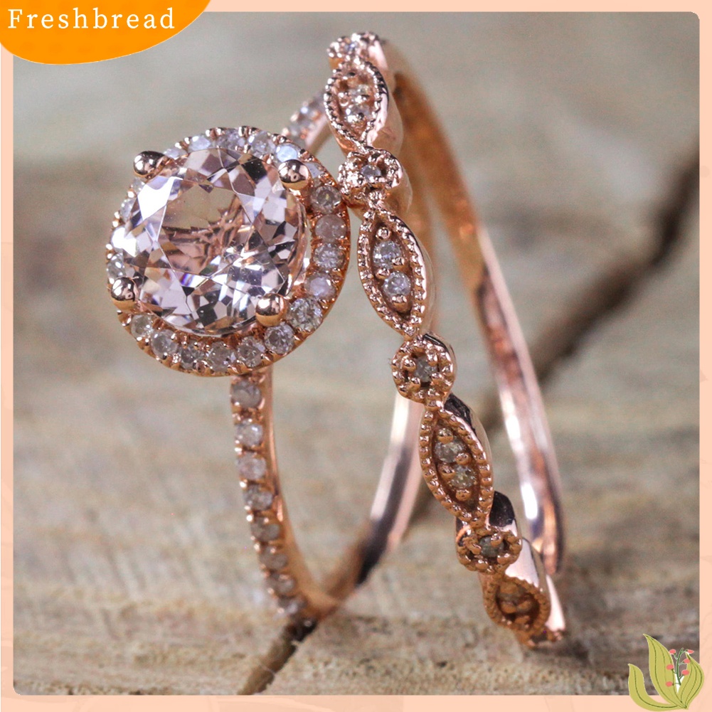 &lt; Freshbread &gt; 2Pcs Wanita Imitasi Zirkon Berlian Imitasi Jari Cincin Perhiasan Lamaran Pernikahan Hadiah