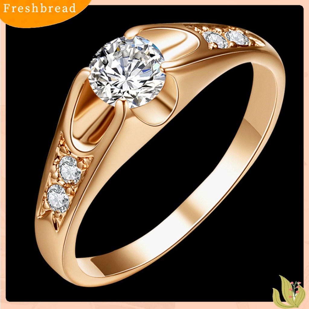 &lt; Freshbread &gt; Cincin Wanita Halus Mengkilap Tembaga Berlian Imitasi Cincin Kawin Tertanam Untuk Pesta