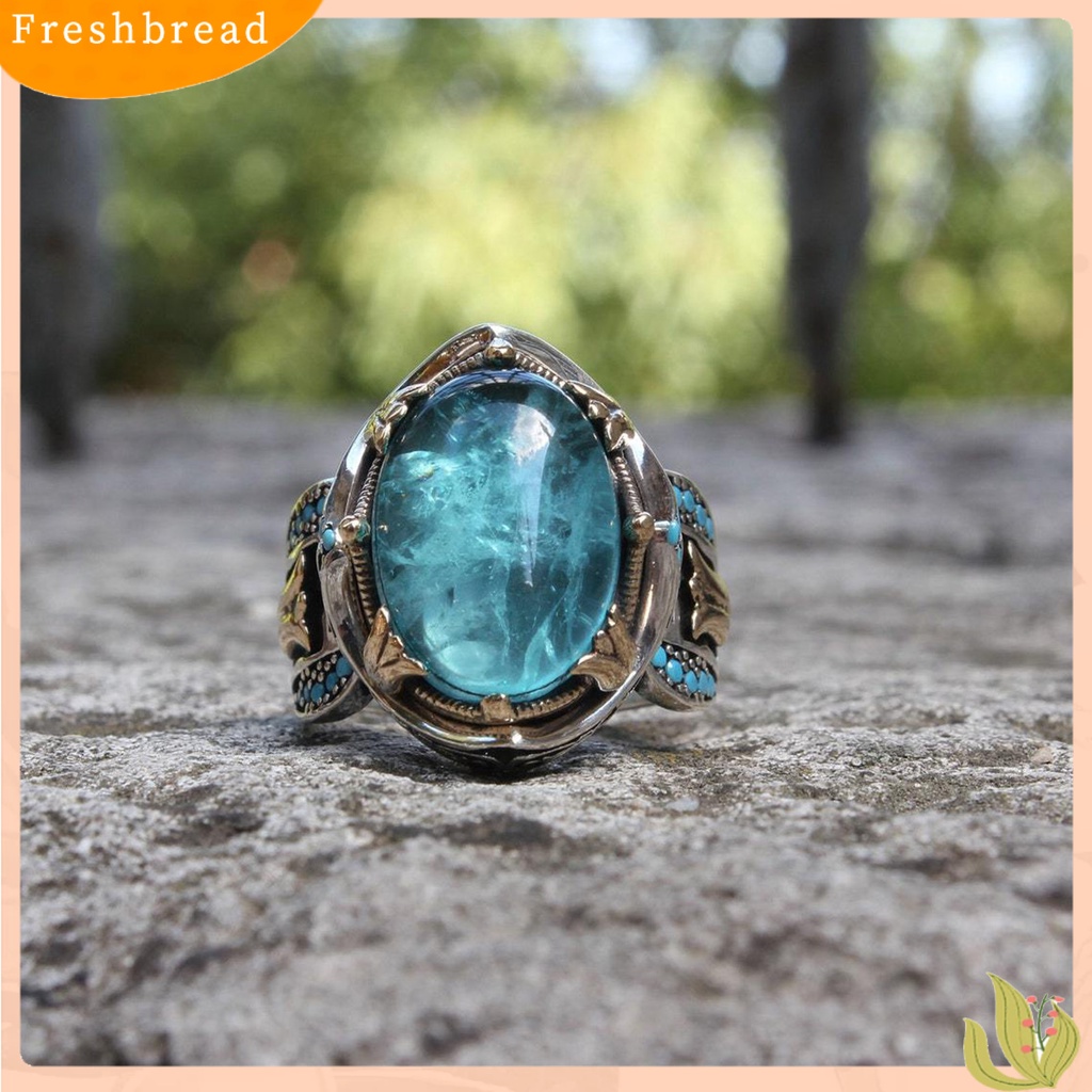 &lt; Freshbread &gt; Cincin Laki-Laki Gaya Eropa Dan Amerika Kepribadian Tangan Ukiran Vintage Hias Batu Biru Cincin Pernikahan Aksesori Perhiasan