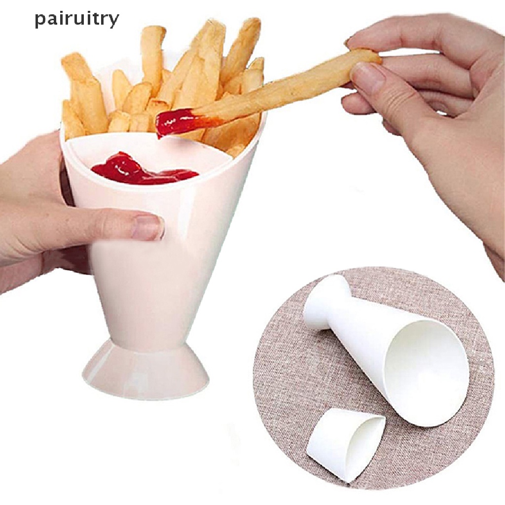 Prt 1Pc Wadah Portable Fries Cup Salad Cup Gelas Gagang Kentang Goreng Plastik Cup Saos PRT