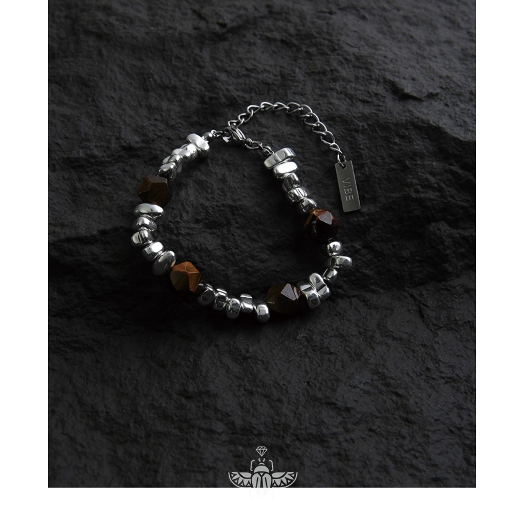 Gelang ins-style Stainless steel amber Tidak Berkarat Dengan Desain niche retro heteromorphous coffee color stitching in stock Gelang Manik-Manik Sederhana Untuk Pria