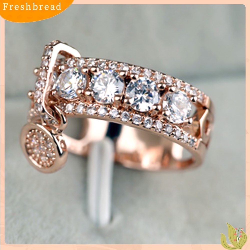 &lt; Freshbread &gt; Kreatif Logam Disc Pesona Berongga Band Kubik Zirkon Berlian Imitasi Cincin Wanita Perhiasan