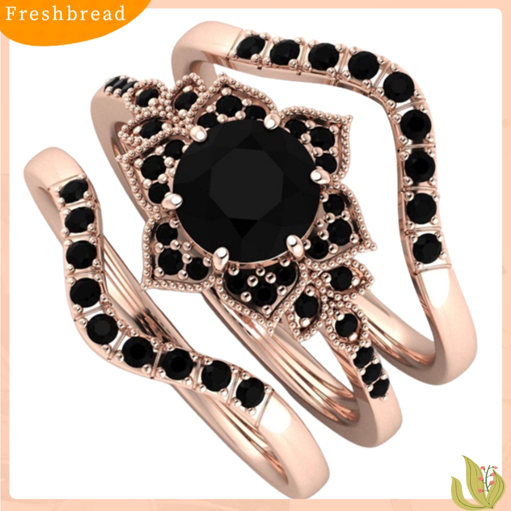 &lt; Freshbread &gt; 3Pcs/Set Cincin Set Bentuk Bunga Perhiasan Indah Wanita Bridal Engagement Ring Untuk Pacaran