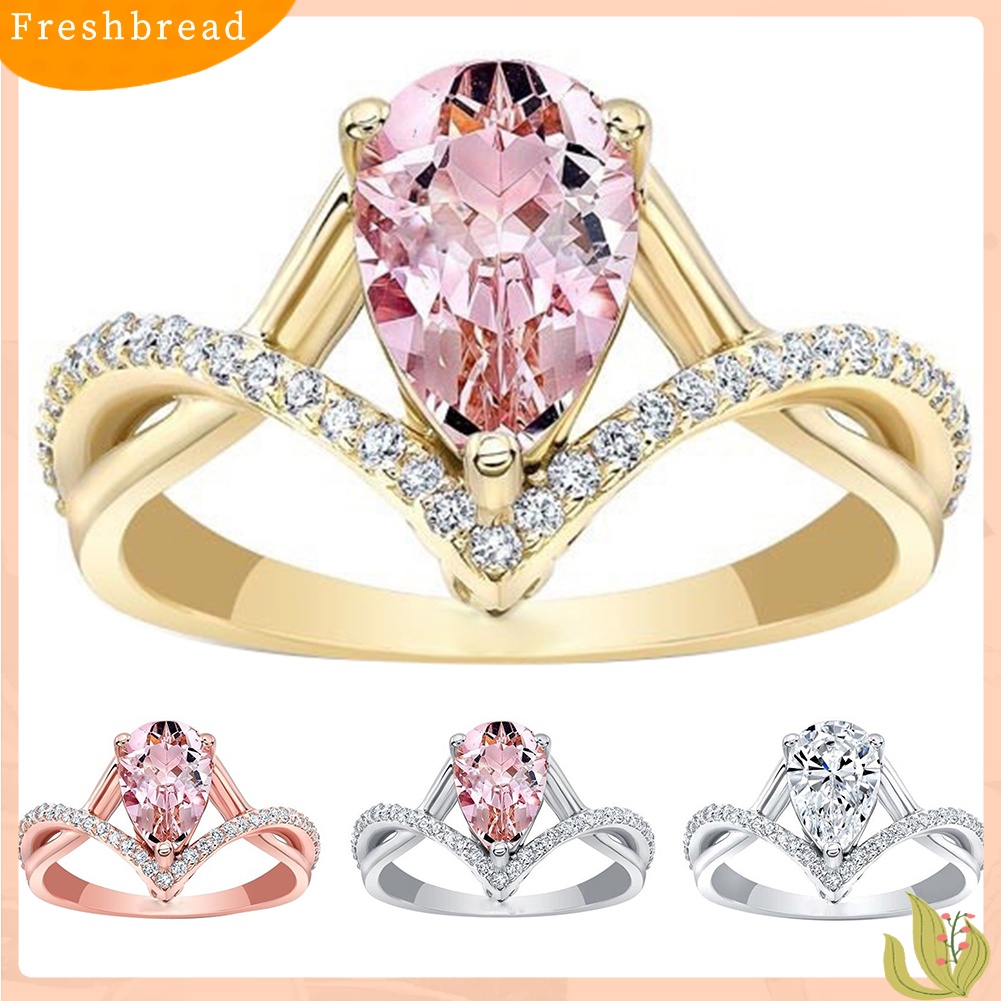 &lt; Freshbread &gt; Wanita Tetesan Air Cubic Zirconia Hias Memutar Jari Cincin Perhiasan Pesta Pernikahan