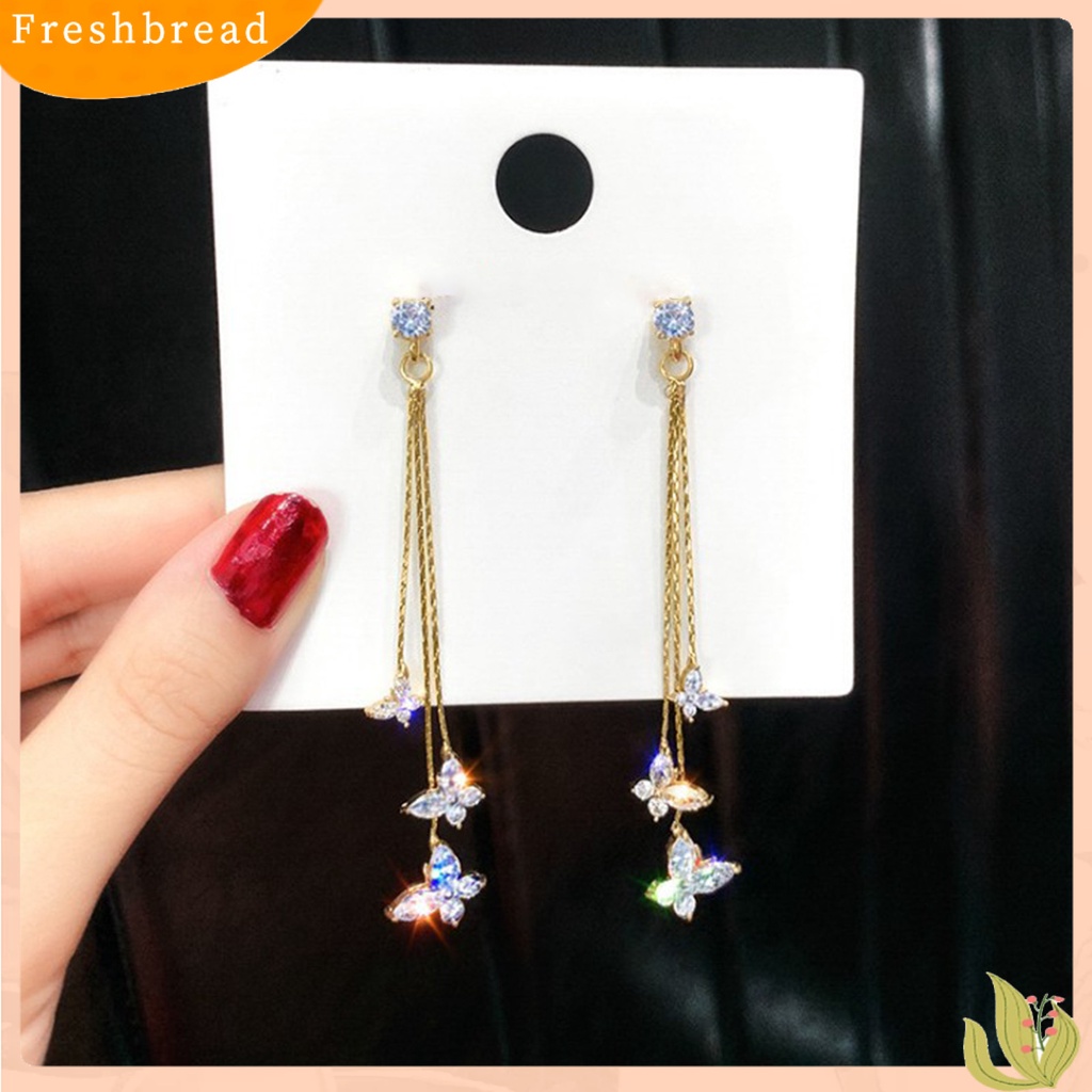 &lt; Freshbread &gt; 1pasang Drop Earrings Butterflys Perhiasan Berlian Imitasi Berkilau Temperamen Anting Menjuntai Untuk Perjamuan