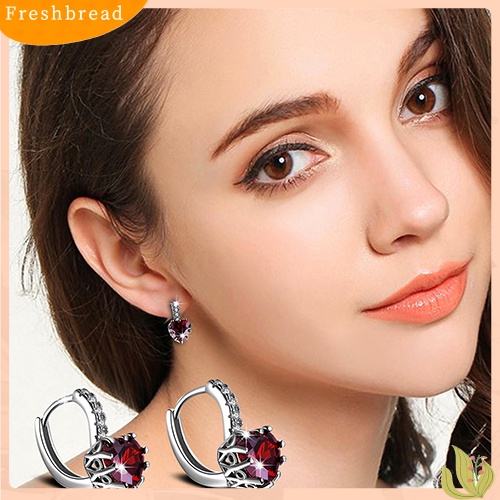 &lt; Freshbread &gt; Fashion Wanita Cubic Zirconia Cinta Hati Telinga Manset Leverback Earrings Perhiasan Pesta