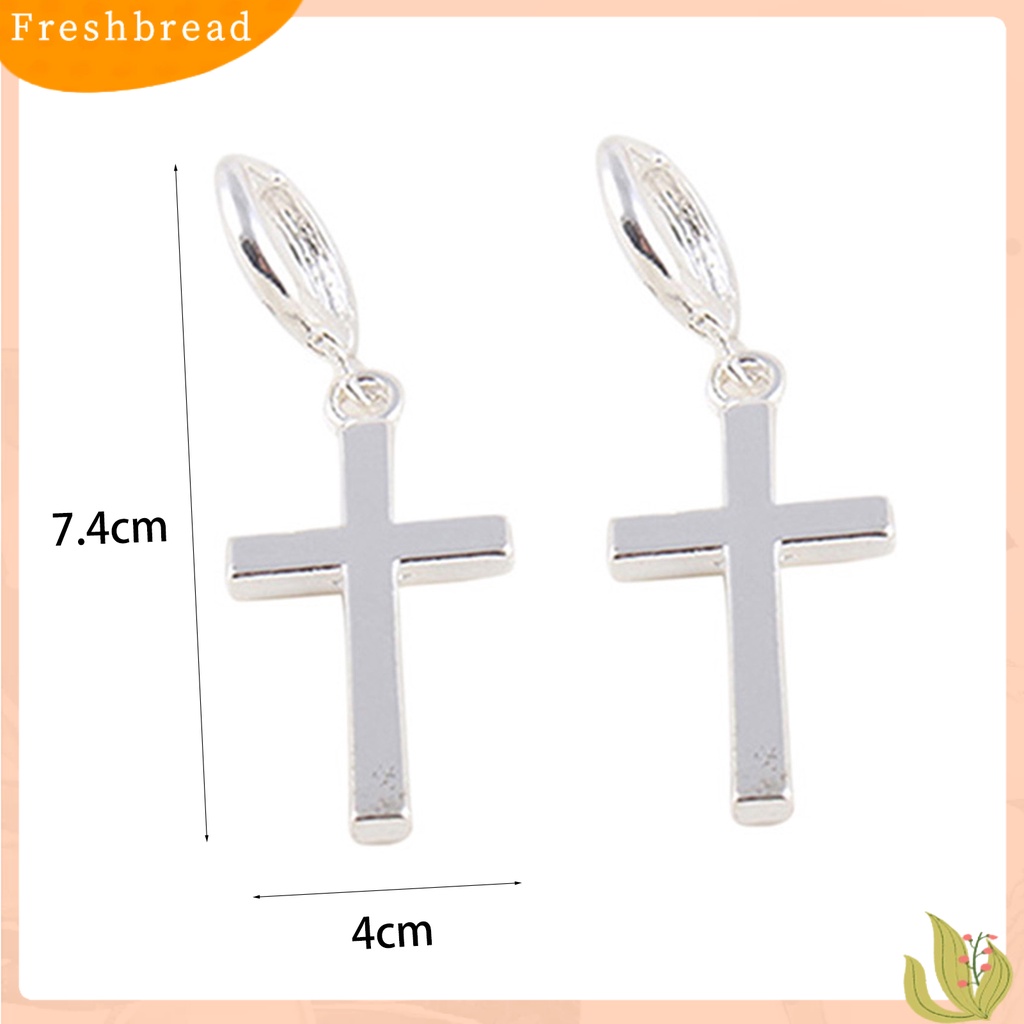 &lt; Freshbread &gt; Anting Indah Bahan Alloy Pudar Permukaan Halus Bentuk Salib Perhiasan Wanita Untuk Pesta