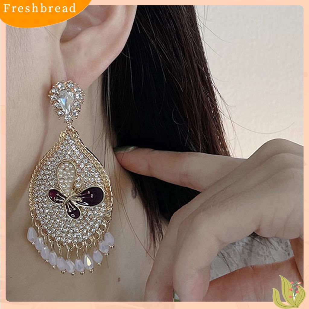 &lt; Freshbread &gt; 1pasang Anting Anting Tetes Fashion Berbentuk Teardrop Berkilau catching Untuk Pakaian Sehari-Hari