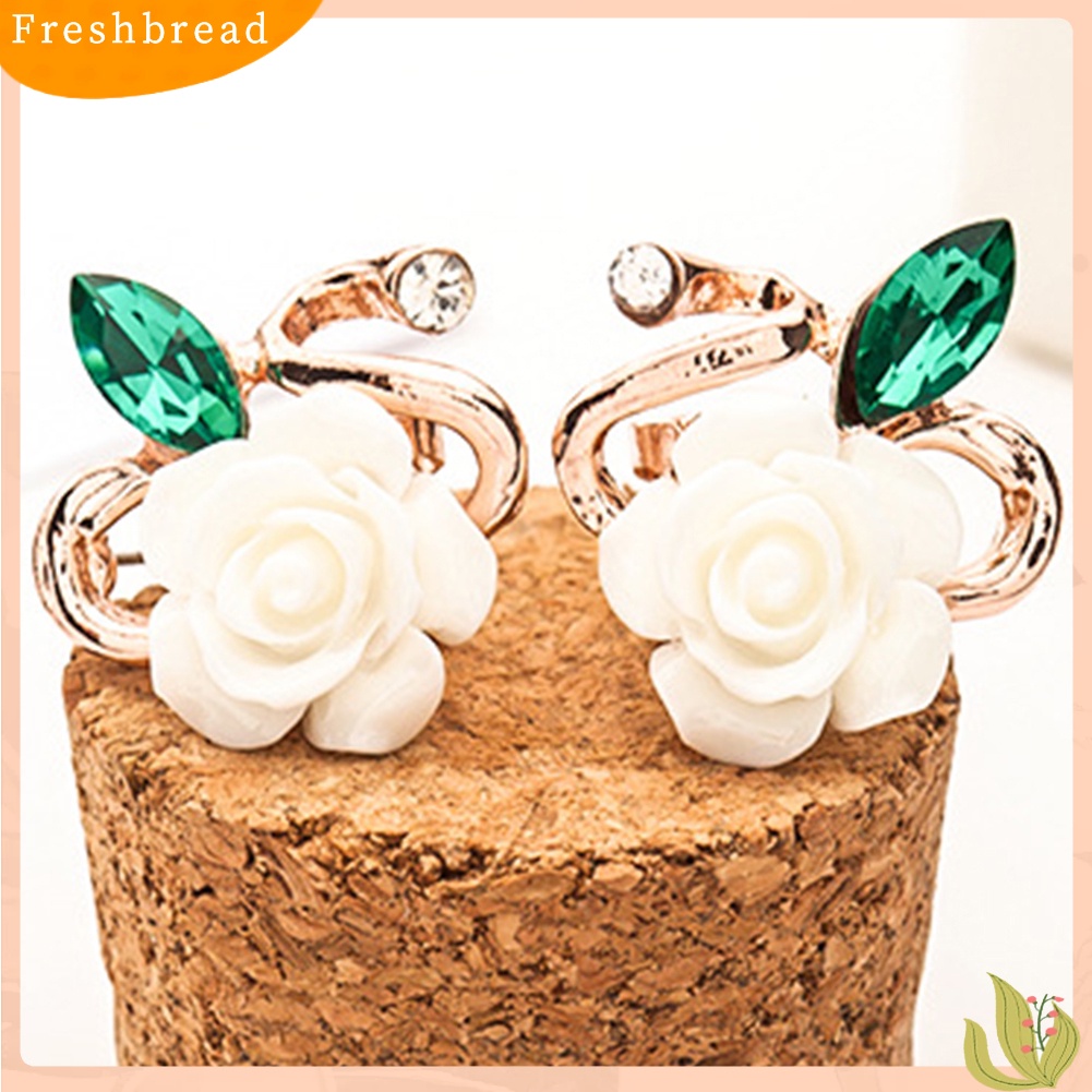 &lt; Freshbread &gt; Fashion Wanita Bunga Mawar Berlian Imitasi Ear Stud Klip Anting Perhiasan Hadiah Xmas