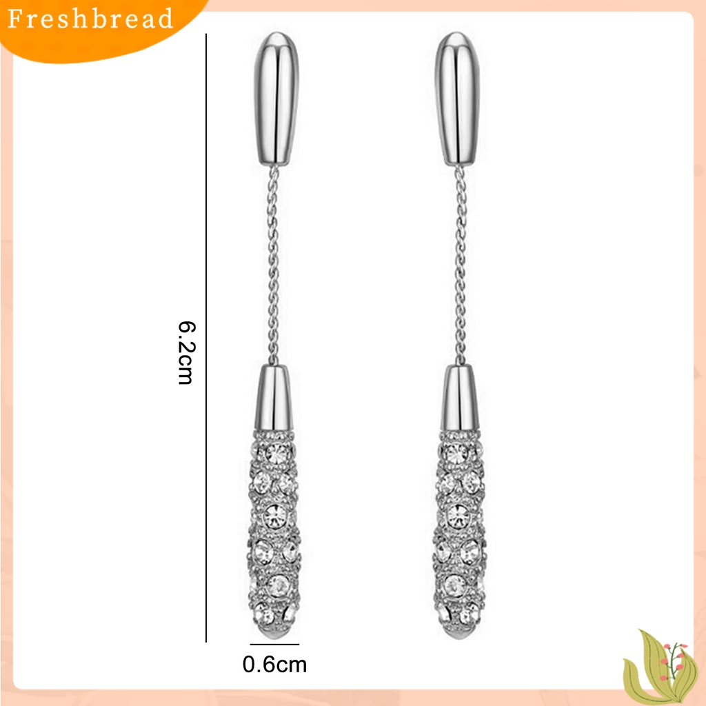 &lt; Freshbread &gt; 1pasang Anting Wanita Panjang Berlian Imitasi Mengkilap Hias Bentuk Kolom Rantai Drop Earrings Hadiah Ulang Tahun