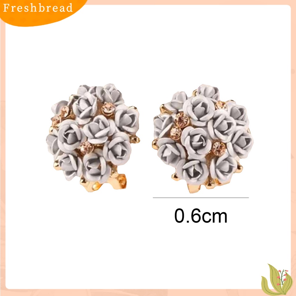 &lt; Freshbread &gt; Ear Studs Desain Bola Bunga Mawar Indah Anting Berlian Imitasi Alloy Untuk Perjamuan