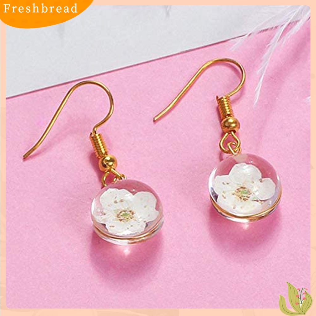 &lt; Freshbread &gt; Wanita Fashion Bola Bentuk Bulat Kait Anting Desain Bunga Menjuntai Perhiasan Hadiah